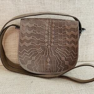 Ecote‎ Crossbody Festival Boho Style Suede Leather Purse, Exc Cond, Grey/tan